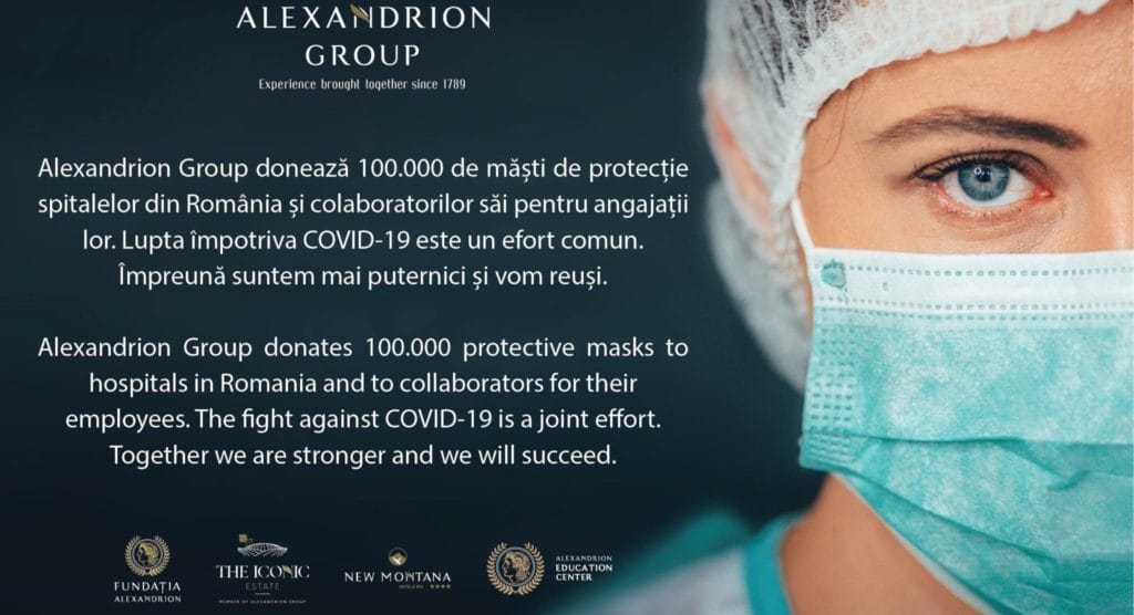 Alexandrion Group susține lupta națională împotriva COVID-19 prin donarea a 100.000 de măști medicale de protecție spitalelor din România, angajaților și familiilor colaboratorilor săi