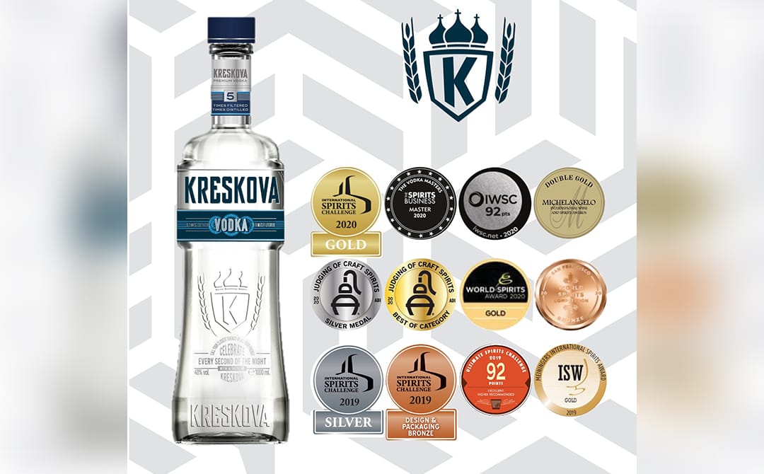 Kreskova Vodka: Medalie Master la The Vodka Masters 2020 şi alte 11 medalii la competiţii prestigioase, desfăşurate pe 3 continente