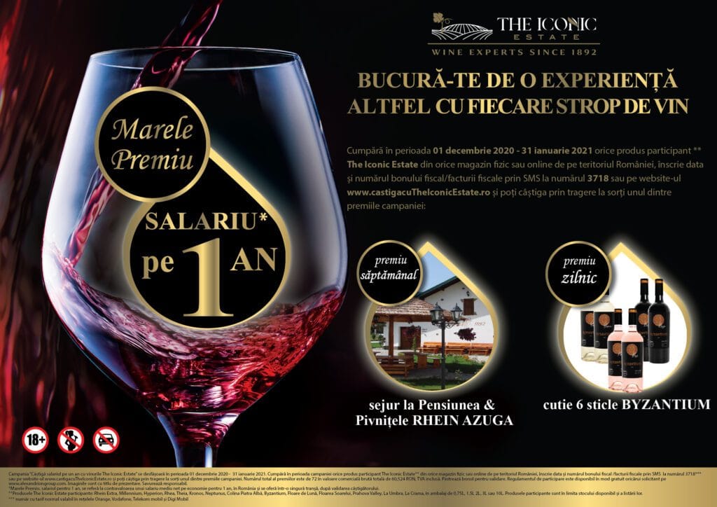 Crama The Iconic Estate lansează campania ”Bucură-te de o experiență altfel cu fiecare strop de vin!” – câștigă salariul pe un an și multe alte premii!
