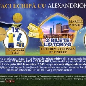 Concurs Alexandrion Group având ca premiu două bilete la primul meci de fotbal al naționalei de tineret a României la JO de la Tokyo