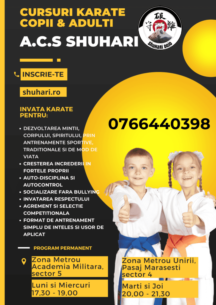 Participa la cursurile de karate Wado Ryu pentru copii si adulti, de la Clubul Shuhari Bucuresti