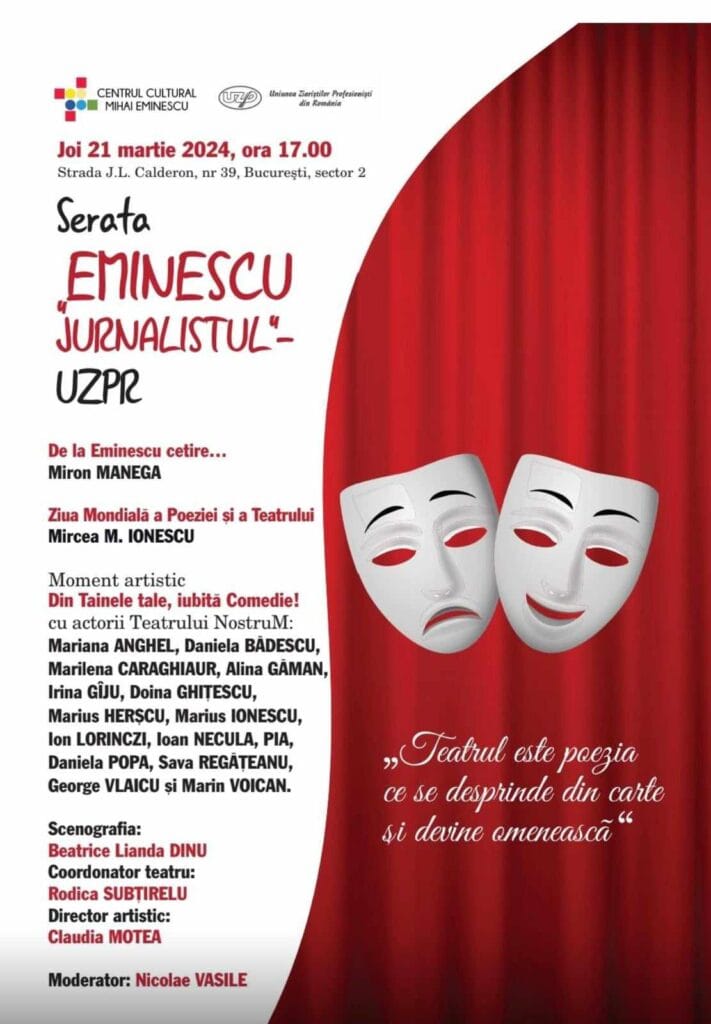 Serata Eminescu „jurnalistul” – 21 martie, la Centrul Cultural Mihai Eminescu
